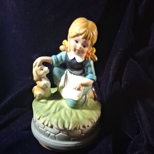 Vintage Leaning Girl With Dog Made In Japan Music Box